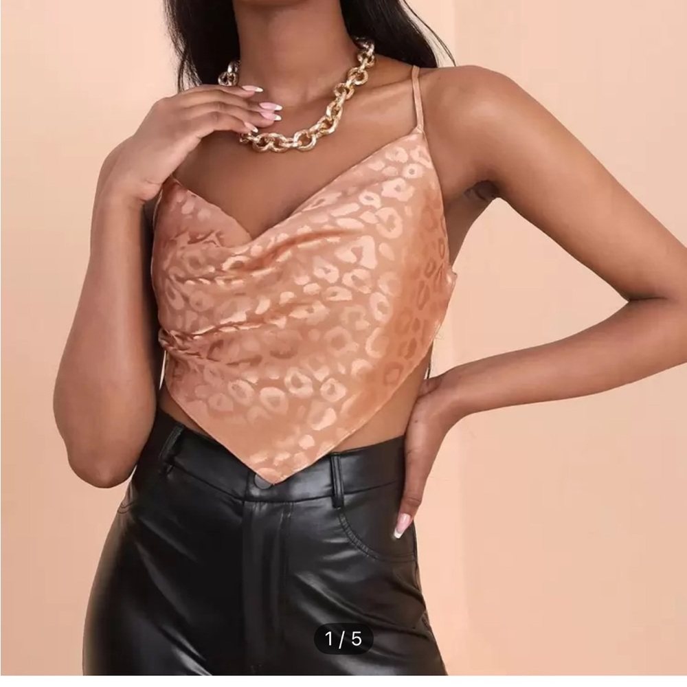 Leopard Print Satin Cowl Neck Top